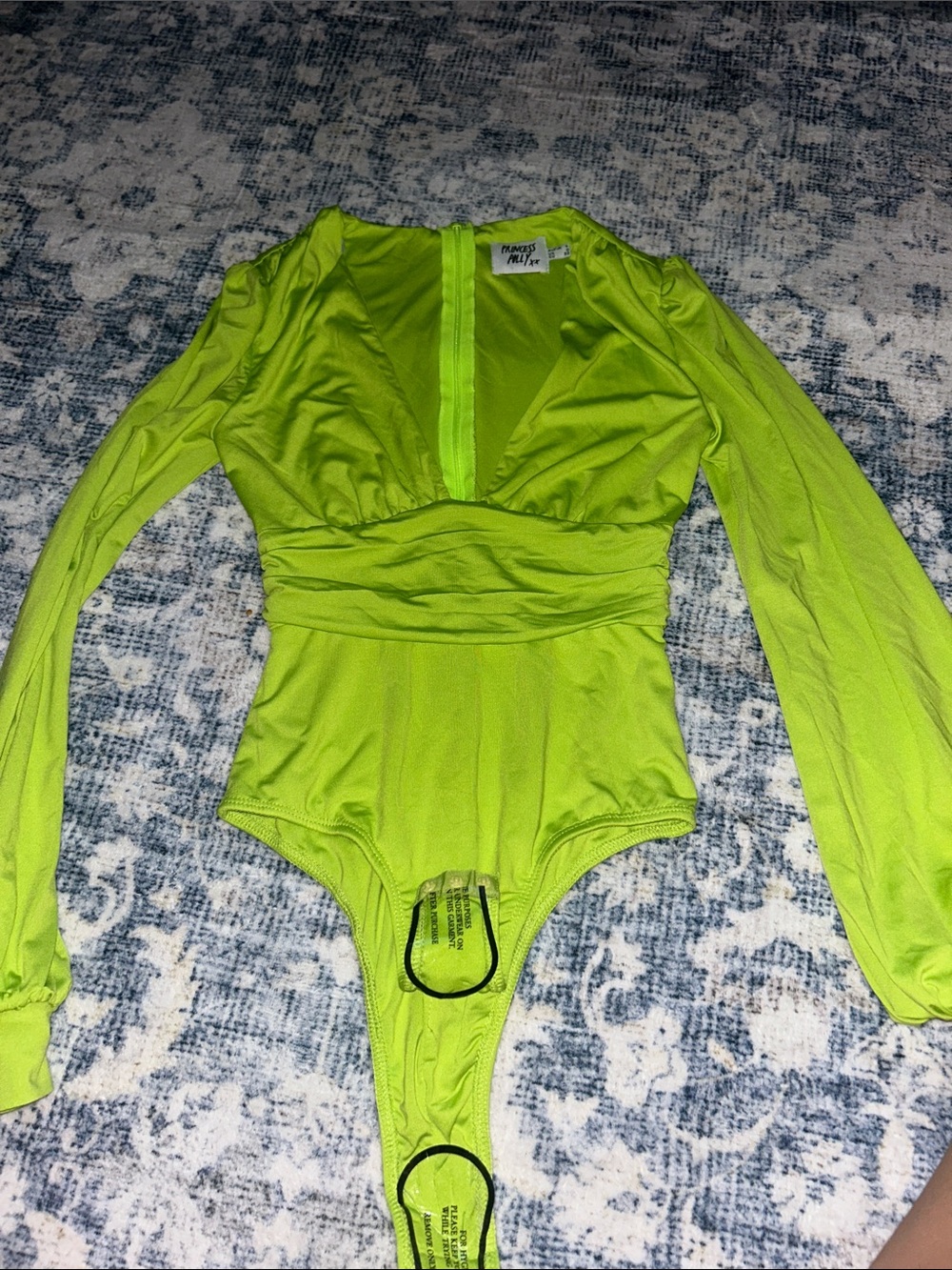Princess Polly Neon Green Long Sleeve Plunge Bodysuit